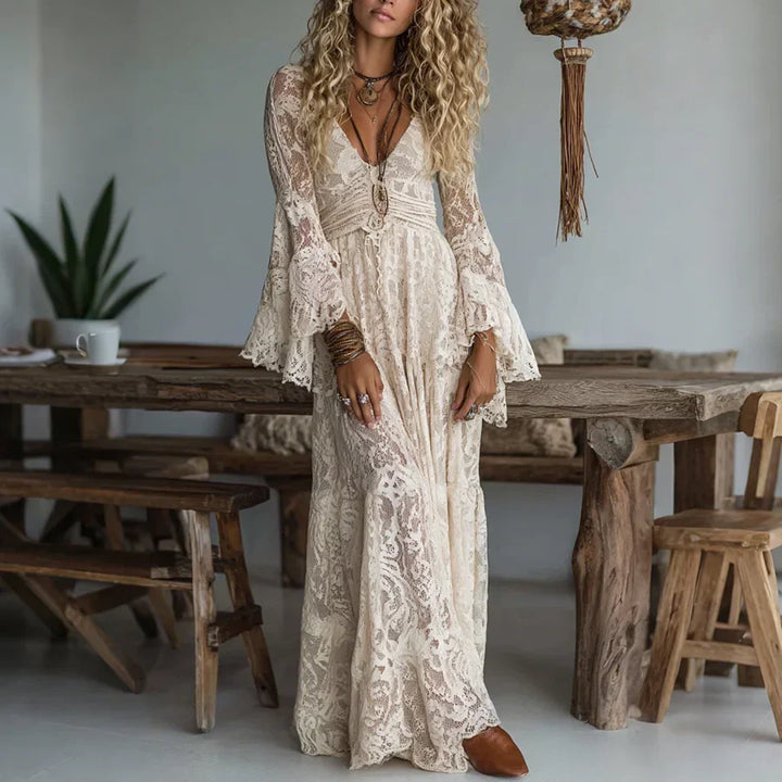 Cordelia | V-Neck Lace Long-Sleeve Dress